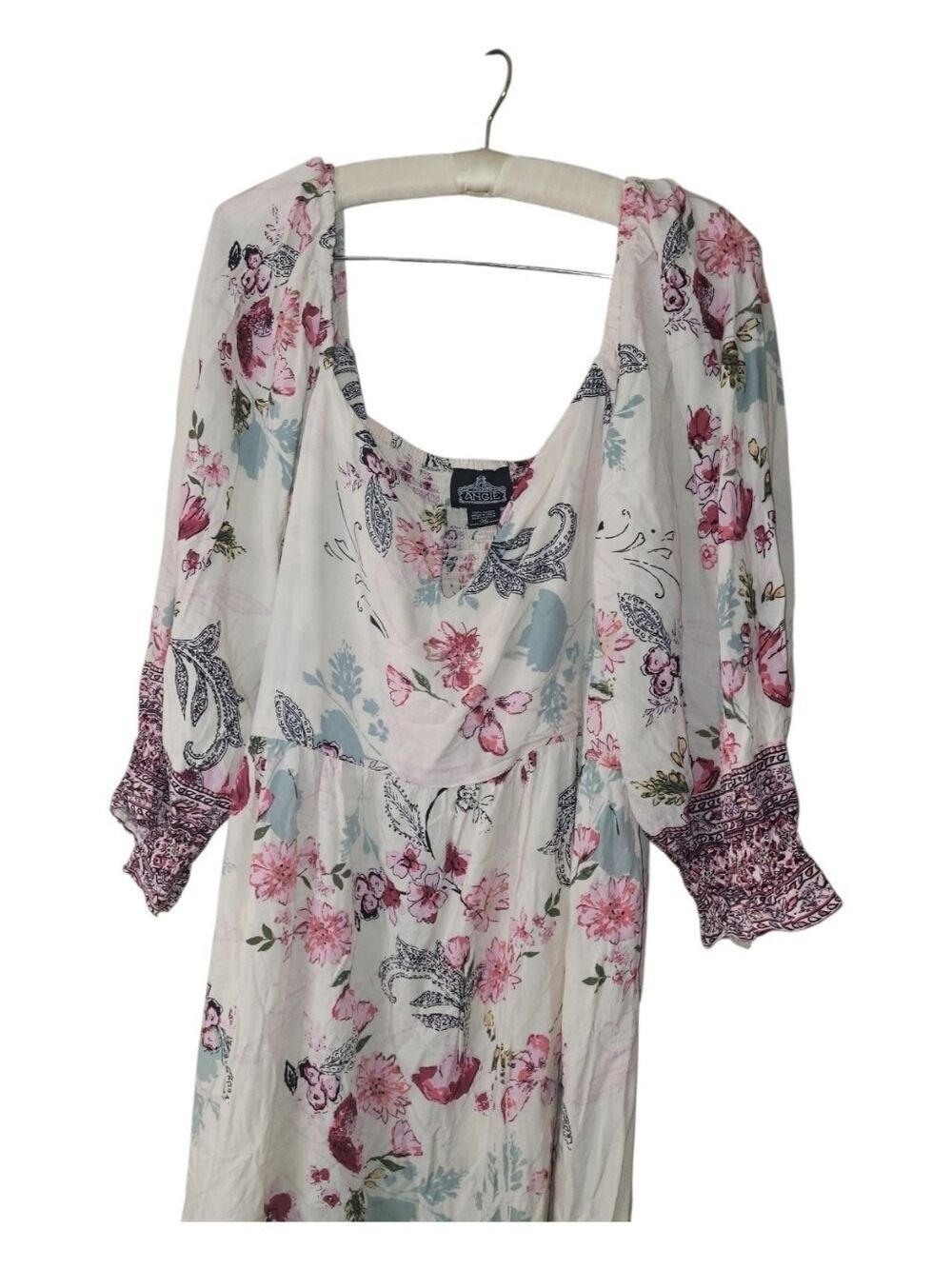 Fairycore Garden Party Angie Floral Boho Mini Dress Puff Sleeve 1X - Picture 2 of 4
